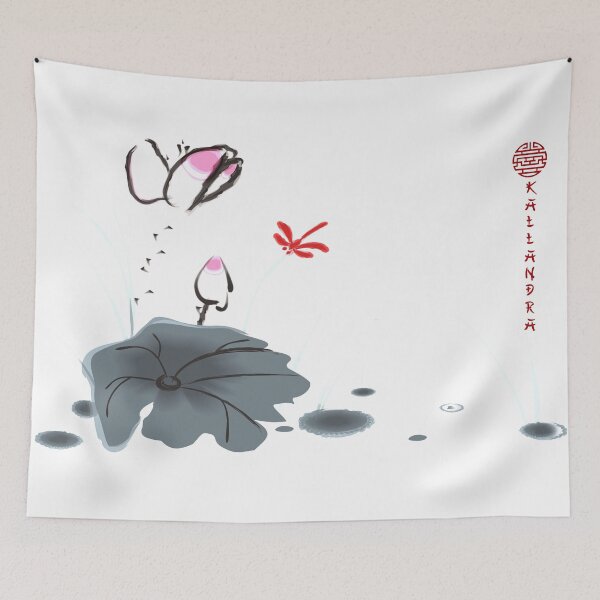 Item preview, Chinese ink painting - lotus water lilies with butterfly designed and sold by Kallandra.