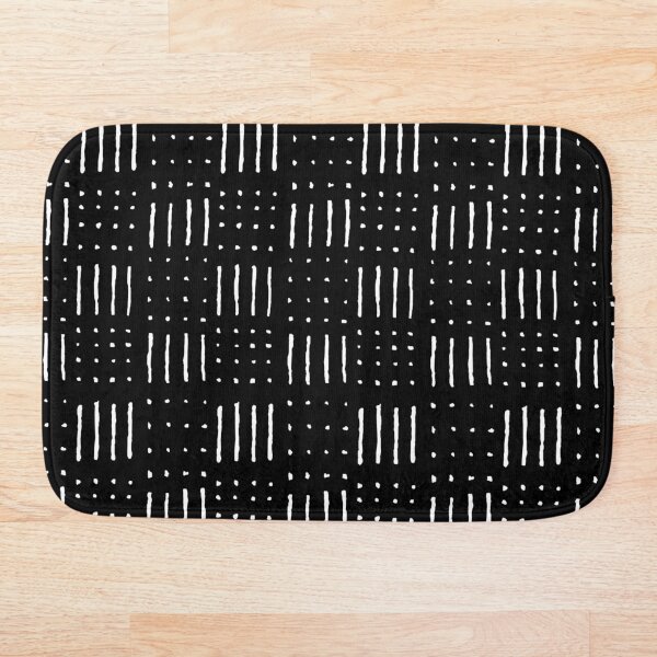 African Pattern - Stripes and Dots in Black and White Bath Mat