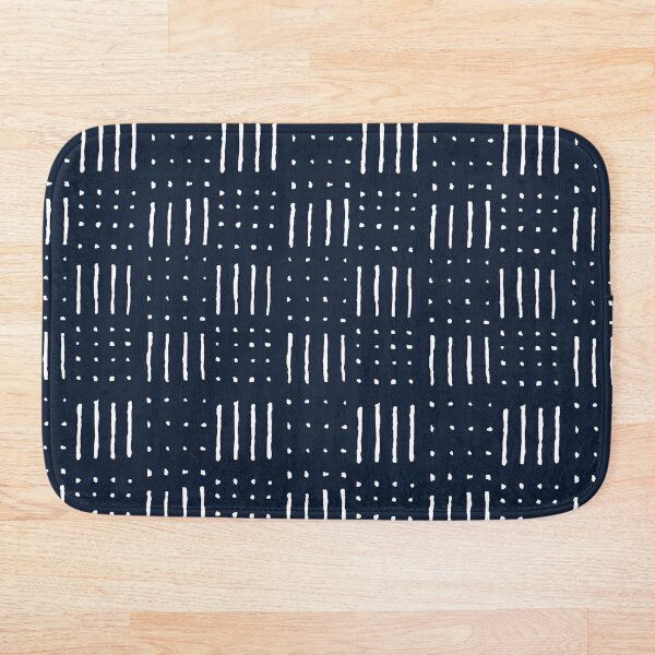 African Pattern - stripes and dots - dark blue Bath Mat