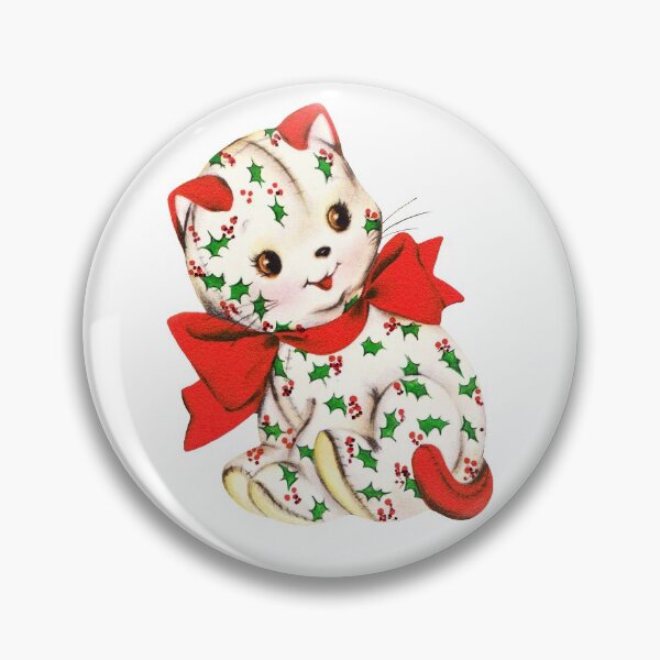Item preview, "Christmas Kitten" - Mistletoe, Holly, Berries, Cat, Kitty, Kitties, Red, Green, Holiday, Xmas, Merry, Happy, Sweet, Vintage, Retro, Animal, Bow,  designed and sold by CanisPicta.