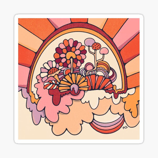 Beyond Sunrise Retro Flower Artwork Sticker