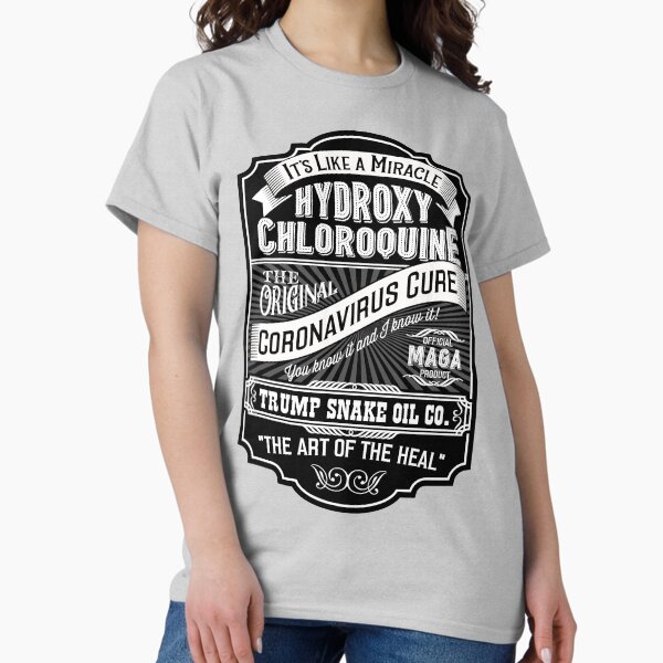 Vista previa del artículo con la obra «Etiqueta vintage de parodia de hidroxicloroquina como cura para el coronavirus.», diseñado y vendido por DKMurphy.