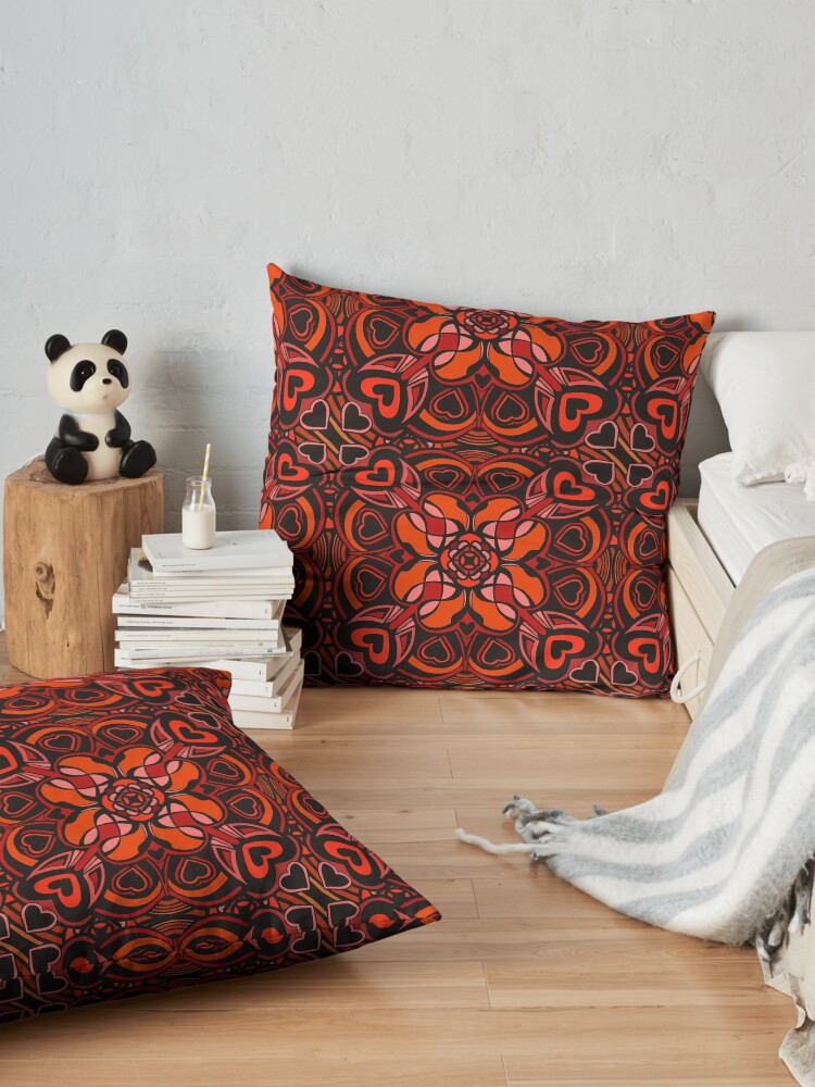 Alternate view of Red Hearts Mandala - Red & Black Palette Floor Pillow