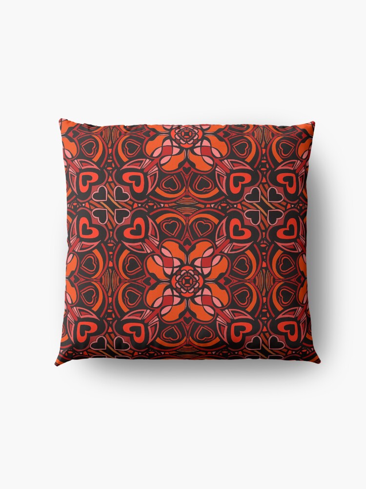 Alternate view of Red Hearts Mandala - Red & Black Palette Floor Pillow