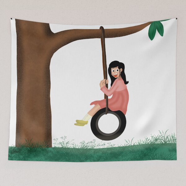 Item preview, Girl child playing Tyre swing hanging to branch of tree designed and sold by abhishekarts.