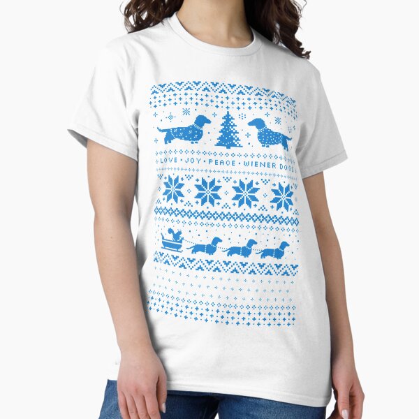 Item preview, Love Joy Peace Wiener Dogs | Blue and White Holiday Pattern designed and sold by Jenn Inashvili.
