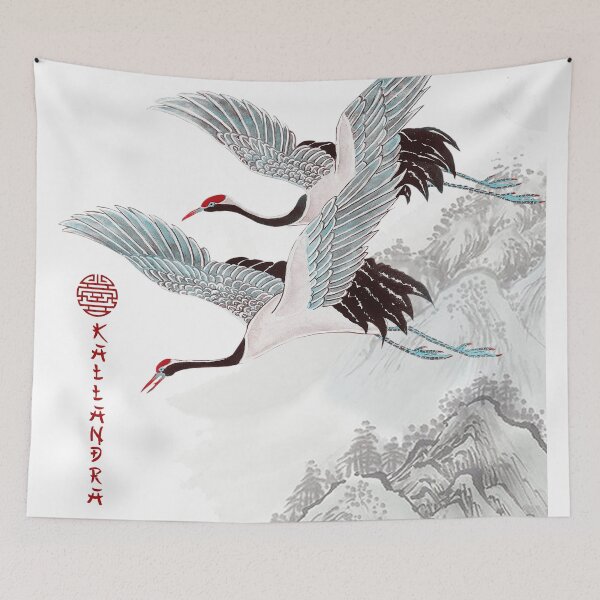 Item preview, Chinese ink painting - red-crowned cranes two flying cranes designed and sold by Kallandra.