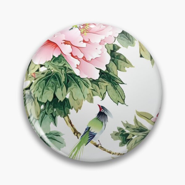 Item preview, Chinese ink painting - pink roses rose branch with bird designed and sold by Kallandra.