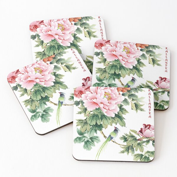 Item preview, Chinese ink painting - pink roses rose branch with bird designed and sold by Kallandra.