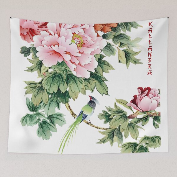Item preview, Chinese ink painting - pink roses rose branch with bird designed and sold by Kallandra.
