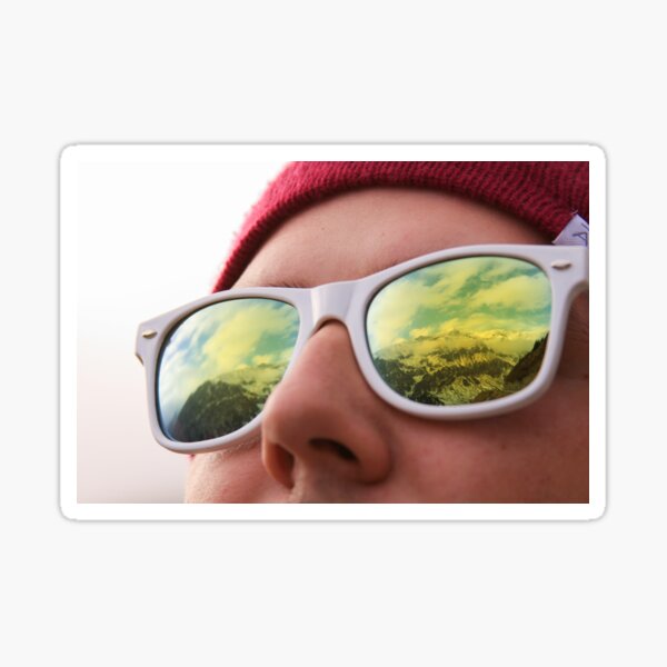 Mountains reflected in sunglasses Sticker