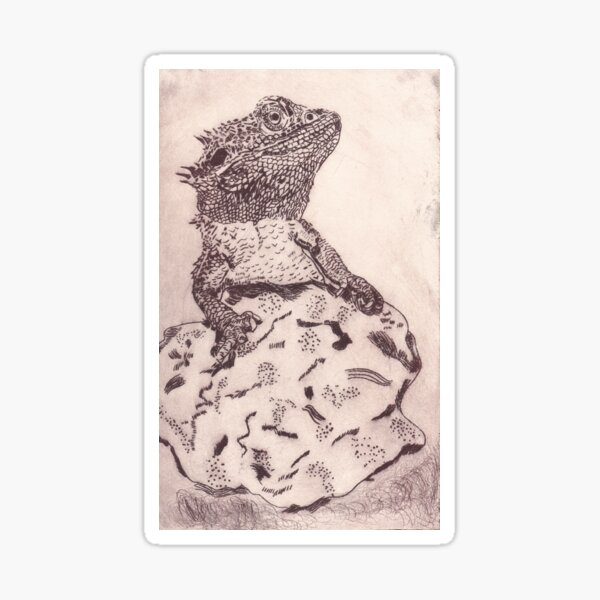 Item preview, Atticus B Dragon- bearded dragon basking on rock designed and sold by loveofbirds6.