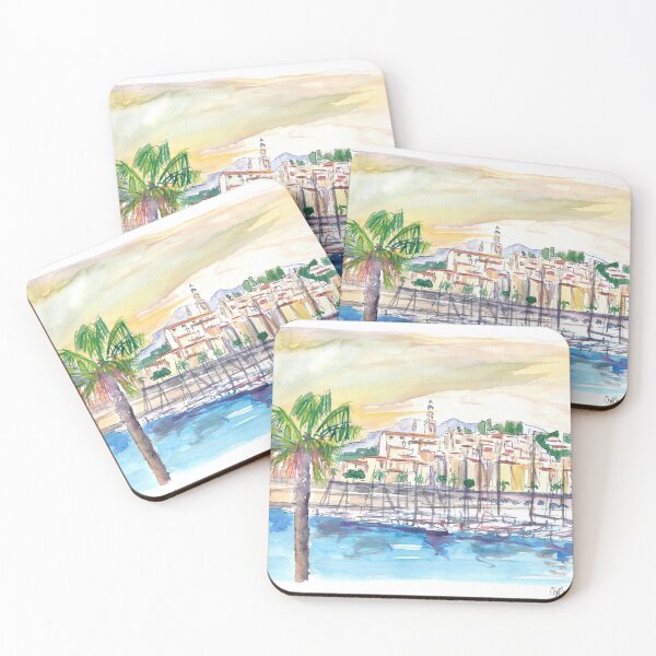 Item preview, Menton Provence France Harbour Scene with Waterfront designed and sold by artshop77.