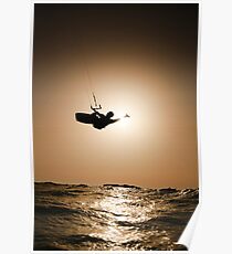 Kitesurfing at sunset Poster