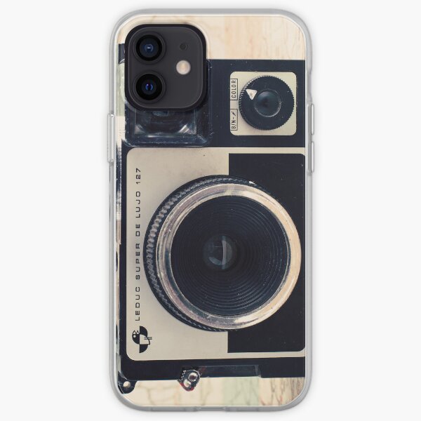 Retro - Vintage Pastel Camera on Beige Pattern Map Background iPhone Soft Case