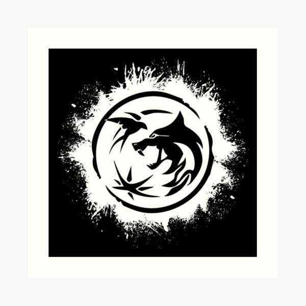 The Witcher Logo White On Black Art Print By Skowi Redbubble