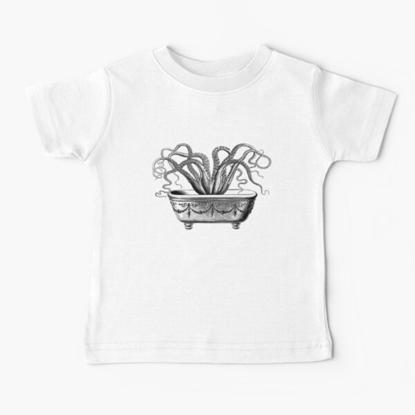 Tentacles in the Tub | Octopus in Bathtub | Vintage Octopus | Black and White |  Baby T-Shirt