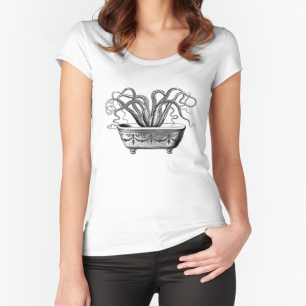 Tentacles in the Tub | Octopus in Bathtub | Vintage Octopus | Black and White |  Fitted Scoop T-Shirt