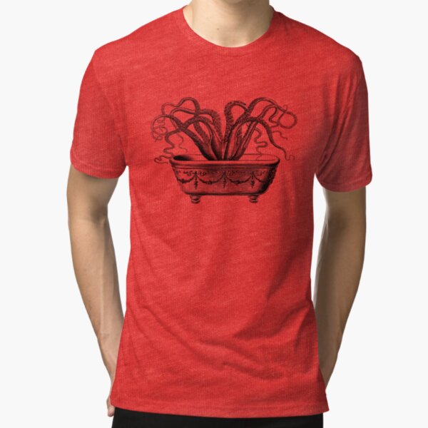 Tentacles in the Tub | Octopus in Bathtub | Vintage Octopus | Black and White | Tri-blend T-Shirt