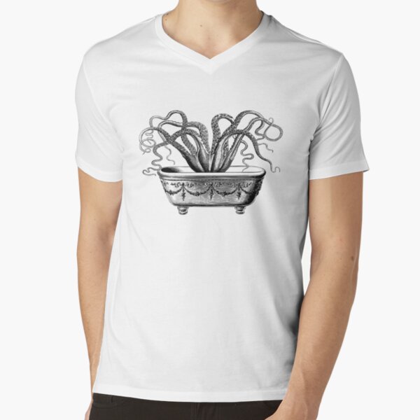 Tentacles in the Tub | Octopus in Bathtub | Vintage Octopus | Black and White | V-Neck T-Shirt