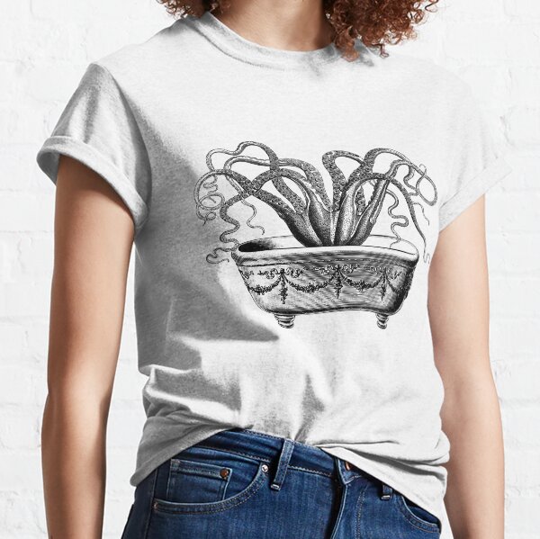 Tentacles in the Tub | Octopus in Bathtub | Vintage Octopus | Black and White | Classic T-Shirt
