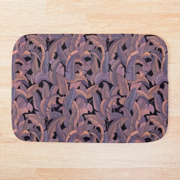 Item preview, Purple leaves on black. Strelitzia leaves pattern designed and sold by Antonina Sotnikova.
