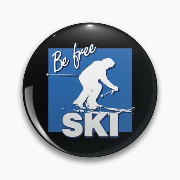 Item preview, Be Free Ski White Text Quote with White Downhill Alpine Skier Silhouette on Ski Level Intermediate Blue Square designed and sold by Karen McFarland.