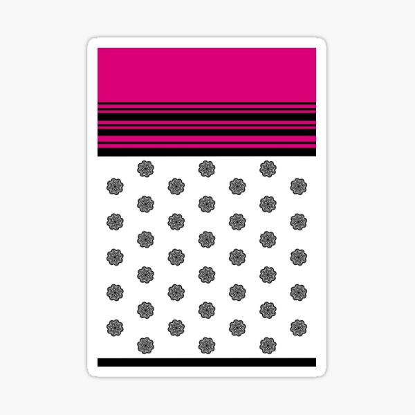Black White polka flowers Pattern with bright Pink lines Sticker