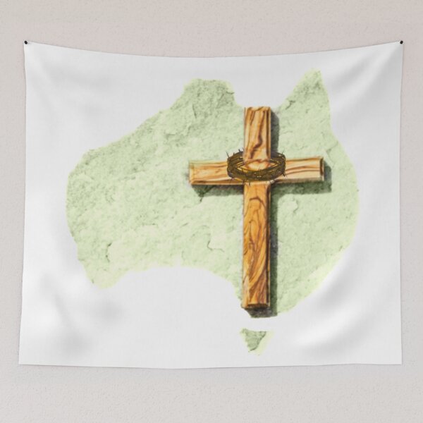 Item preview, Australia and a Christian Cross with a Crown of Thorns designed and sold by TheKingdomAttic.
