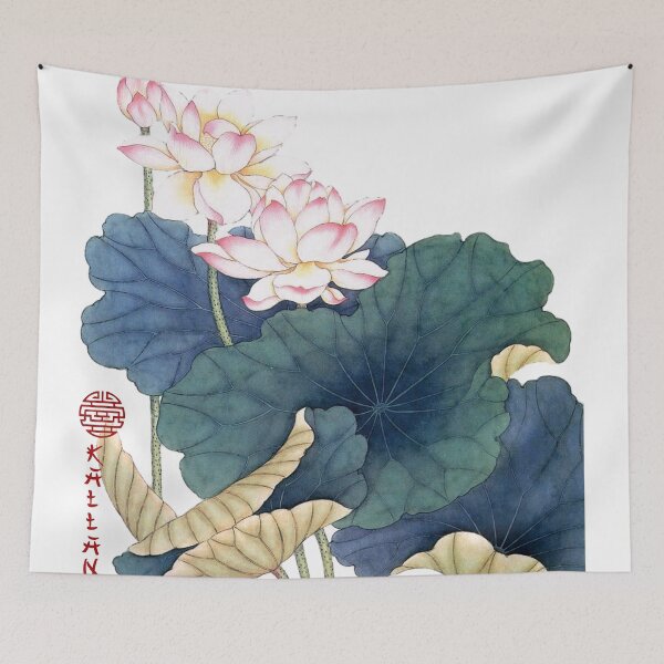 Item preview, Chinese Art Print - Lotus Stems Water Lilies with Swallows Birds designed and sold by Kallandra.