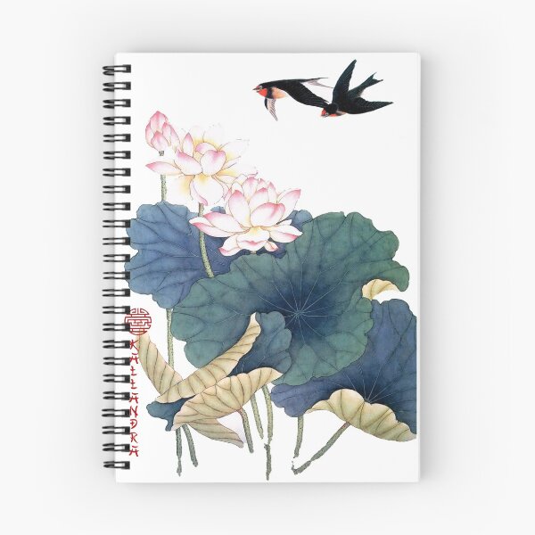 Item preview, Chinese Art Print - Lotus Stems Water Lilies with Swallows Birds designed and sold by Kallandra.