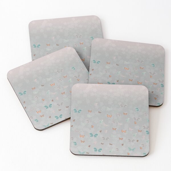 Item preview, Grey, salmon and teal butterflies on pale grey ombre background. designed and sold by MelanieNad.