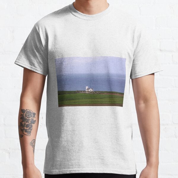 White church on the Irish sea shore landscape Classic T-Shirt