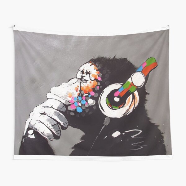 Banksy - Monkey with Headphones Tapestry