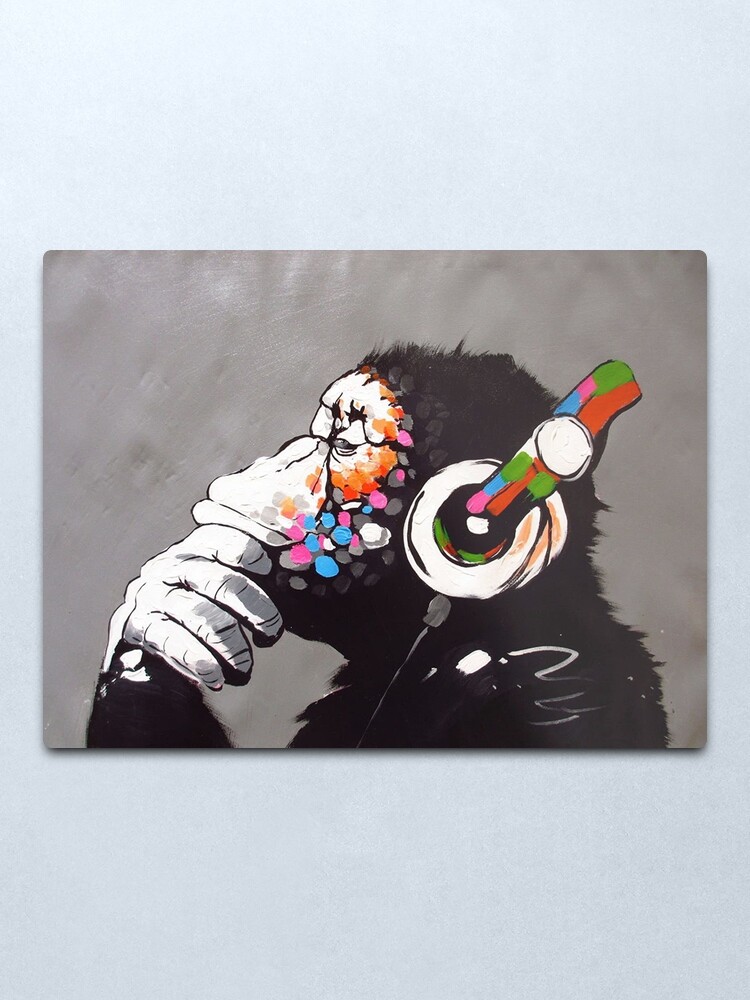 Alternate view of Banksy - Monkey with Headphones Metal Print