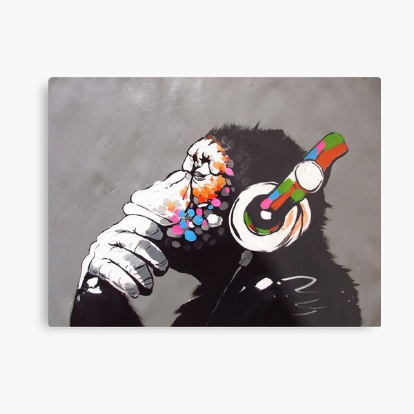 Banksy - Monkey with Headphones Metal Print
