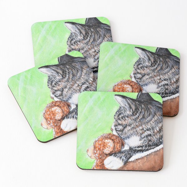Item preview, Cat and his Bear in the Window Painting designed and sold by Art by Kirsten Sneath.