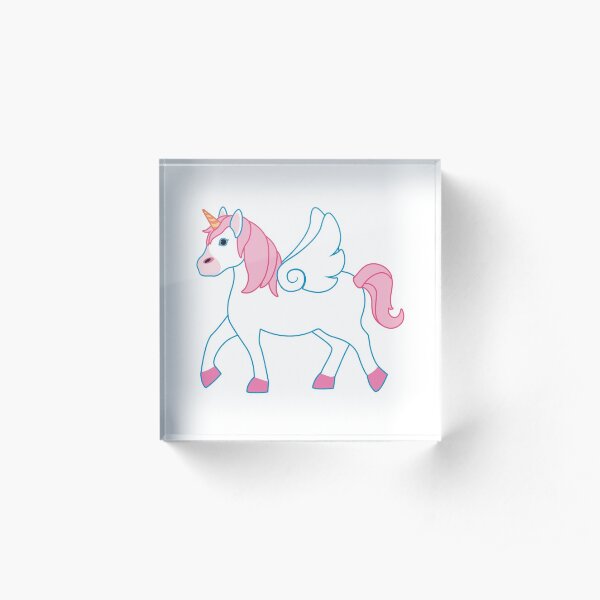 Pink Unicorn with Wings Emoji Acrylic Block