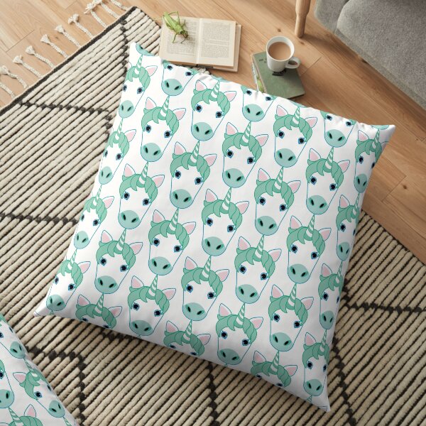 Green Unicorn Emoji Floor Pillow