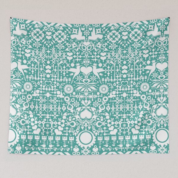 Item preview, A Hummingbird's confession - modern graphic design - original Swedish folk art - folksy modern pattern in green designed and sold by smooshfaceutd.