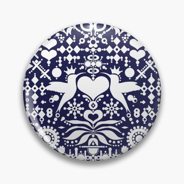 Item preview, Hummingbird's confession - modern graphic design - original Swedish folk art - folksy modern pattern in Navy blue designed and sold by smooshfaceutd.