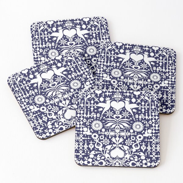 Item preview, Hummingbird's confession - modern graphic design - original Swedish folk art - folksy modern pattern in Navy blue designed and sold by smooshfaceutd.