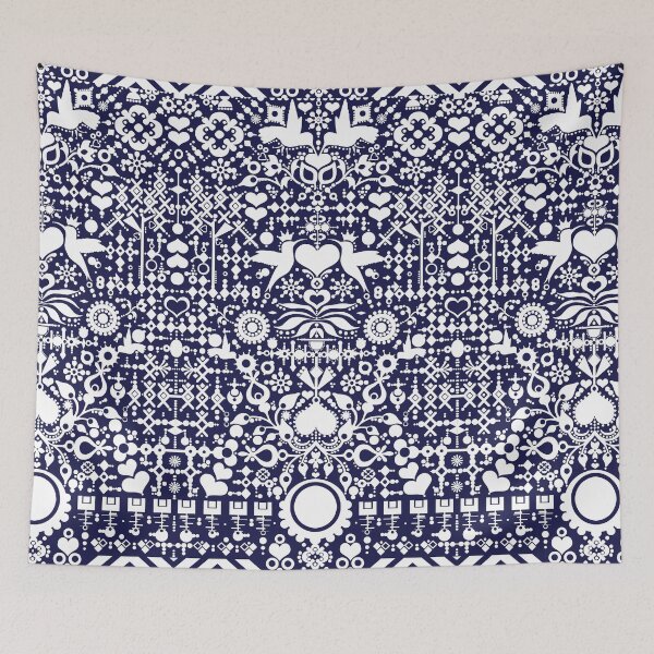 Item preview, Hummingbird's confession - modern graphic design - original Swedish folk art - folksy modern pattern in Navy blue designed and sold by smooshfaceutd.