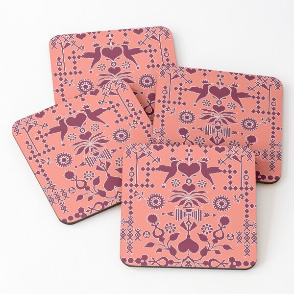 Item preview, Pink and red Hummingbird's confession - modern graphic design - original Swedish folk art - folksy modern pattern designed and sold by smooshfaceutd.