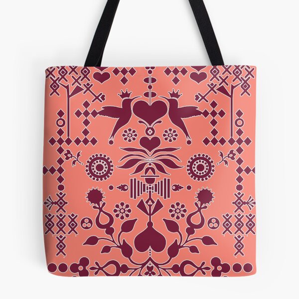 Item preview, Pink and red Hummingbird's confession - modern graphic design - original Swedish folk art - folksy modern pattern designed and sold by smooshfaceutd.