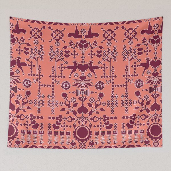 Item preview, Pink and red Hummingbird's confession - modern graphic design - original Swedish folk art - folksy modern pattern designed and sold by smooshfaceutd.