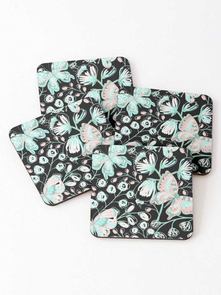 Thumbnail 1 of 5, Coasters (Set of 4), Butterfly Floral Pattern designed and sold by ryaneliz91.