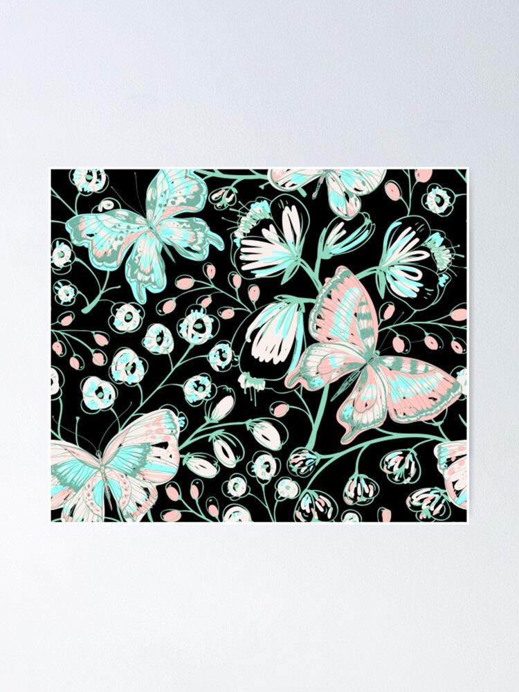 Thumbnail 1 of 3, Poster, Butterfly Floral Pattern designed and sold by ryaneliz91.