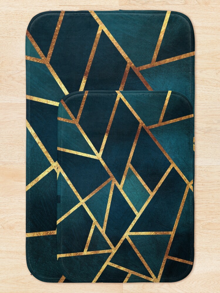 "Midnight Green Gold Stone Geometric" Bath Mat for Sale by themadesigns