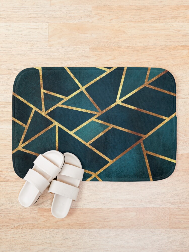 "Midnight Green Gold Stone Geometric" Bath Mat for Sale by themadesigns